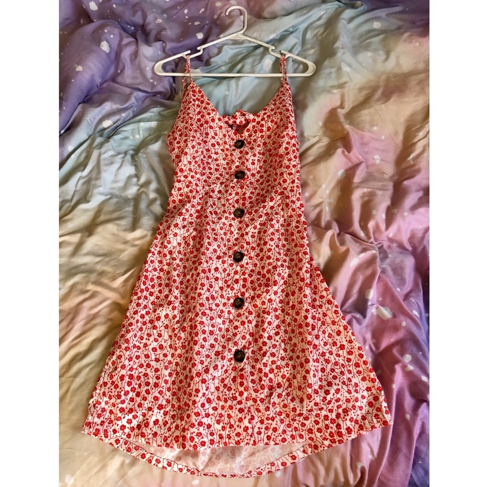 Vintage 90s Red & White Floral Button Down Dress